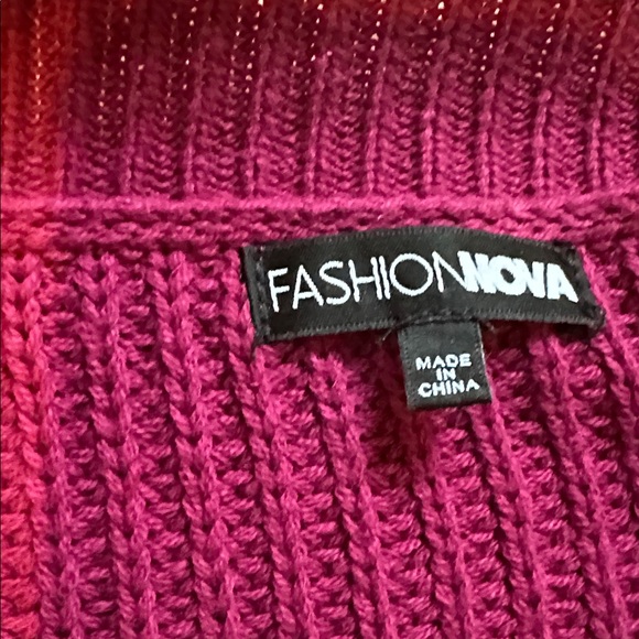 Fashion Nova Magenta/Bright Burgundy Cardigan Sweater with Buttons - Picture 4 of 5